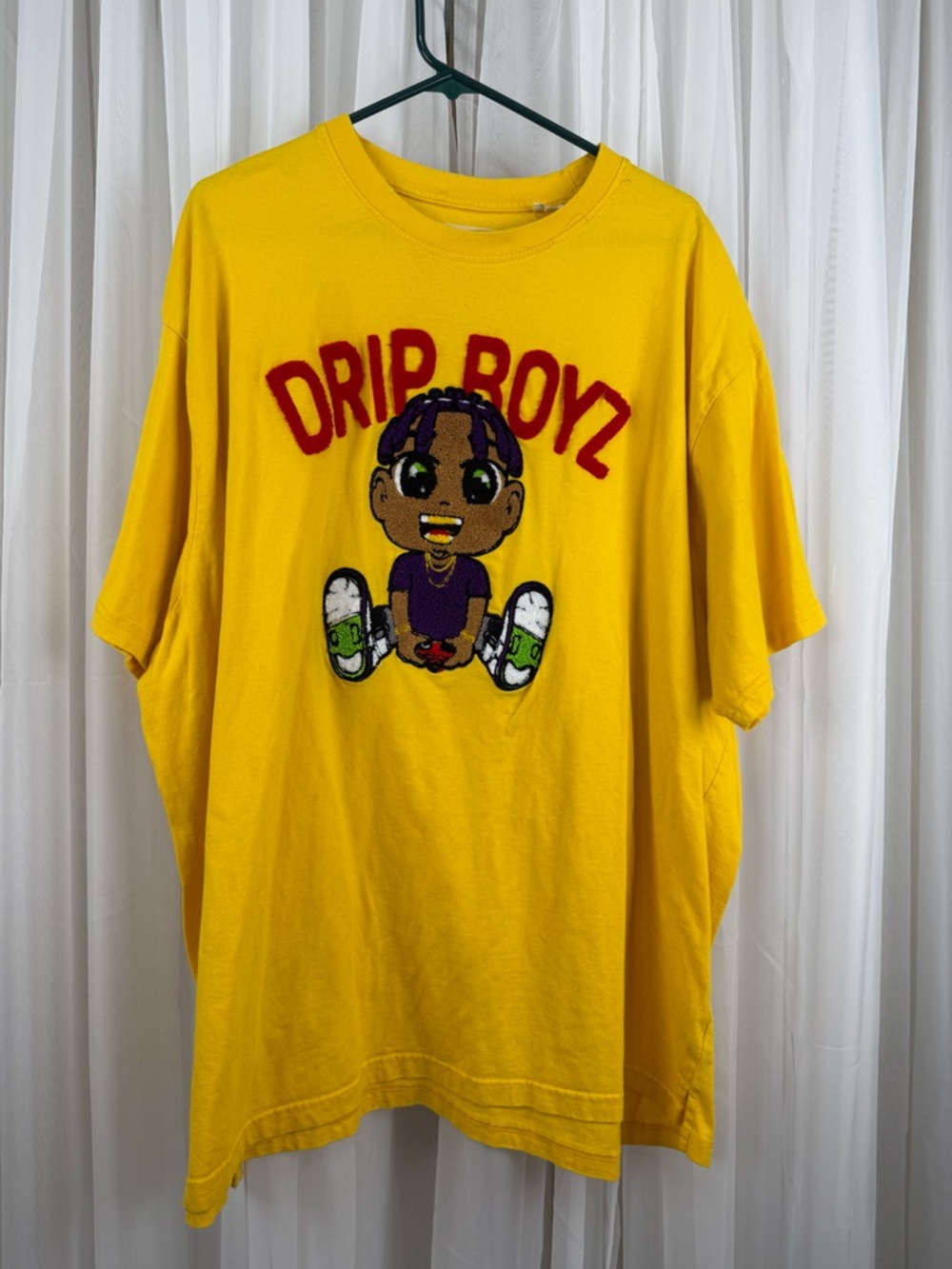 FWRD Denim Drip Boyz Graphic Tee Yellow 4XL Chenille Patch Streetwear